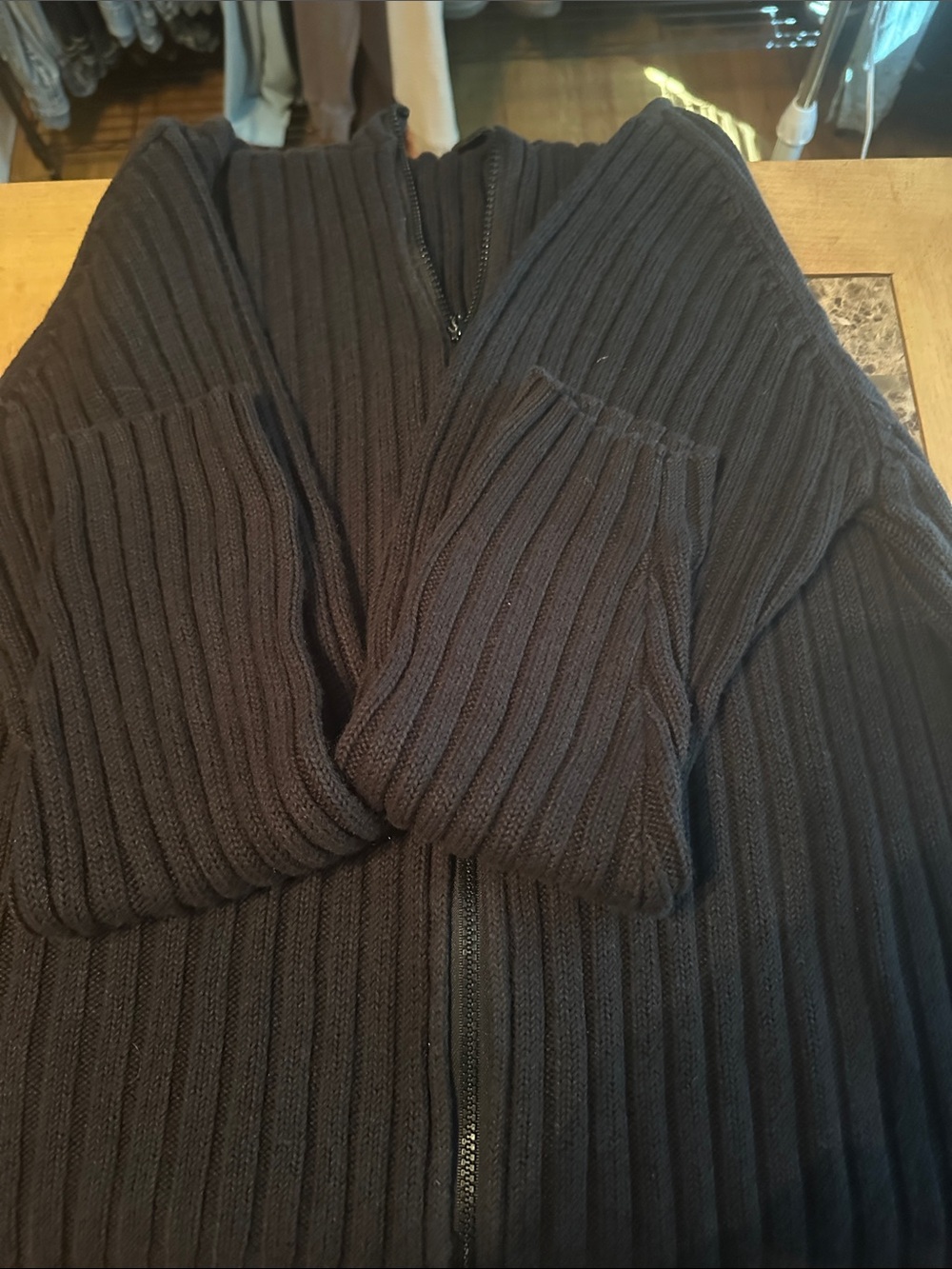 YNS Generic Black Ribbed Zip-Up Sweater